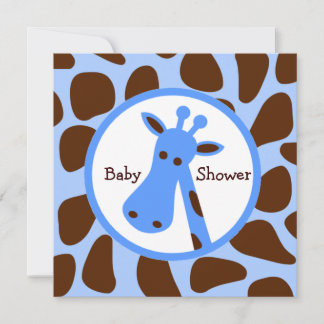 Baby shower Blauwe en bruine Giraffe Kaart