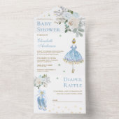 Baby shower Blauwe en goudbloem Ballerina All In One Uitnodiging (Binnen)