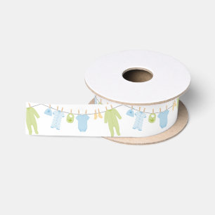 Baby shower Blauwe en groene kleine kleren Lint