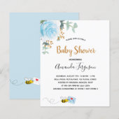 Baby shower blauwe florale eucalyptusbijenkop (Voorkant / Achterkant)