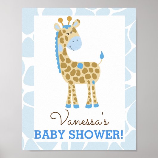 Baby shower Blauwe Giraffe Poster (Voorkant)