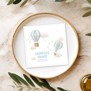 Baby shower blauwe hete luchtballon avontuur wacht servet