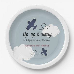 Baby shower Blauwe Jongen omhoog en weg Papieren Bordje