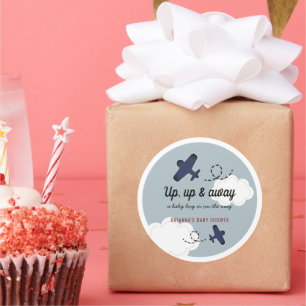 Baby shower Blauwe Jongen omhoog en weg Ronde Sticker