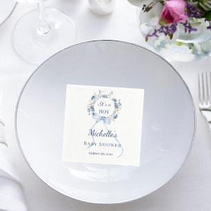 Baby Shower blauwe jongens bloemenkrans Servet