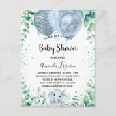 Baby shower blauwe olifant eucalyptus uitnodiging briefkaart (Voorkant)