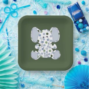 Baby Shower Blauwe Olifant Papieren Bordje