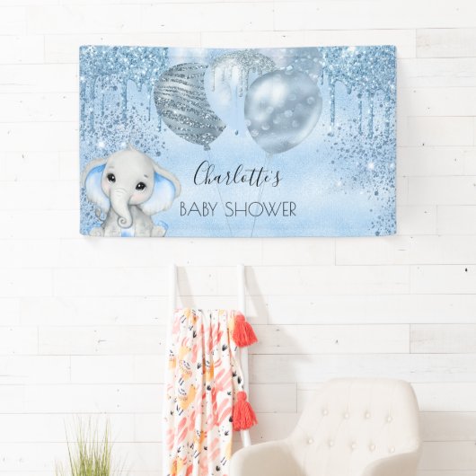Baby shower blauwe olifant spandoek (Insitu)