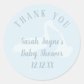 Baby shower Blauwe Ooievaar Dank u Sticker (Voorkant)