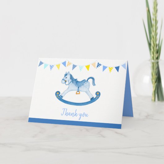 Baby shower blauwe paardenracekunst kaart (Voorkant)