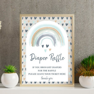 Baby shower Blauwe regenboog voor luier Raffle Poster