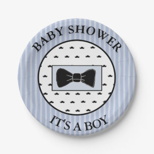 Baby shower Blauwe snor en Bowtie Cake Borden Papieren Bordje