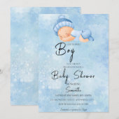 Baby shower Blauwe Waterverf Kaart (Voorkant / Achterkant)