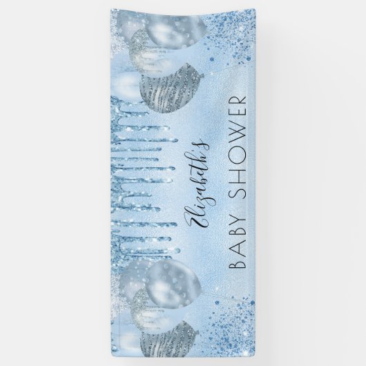 Baby shower blauwe zilveren ballonjongen spandoek (Verticaal)