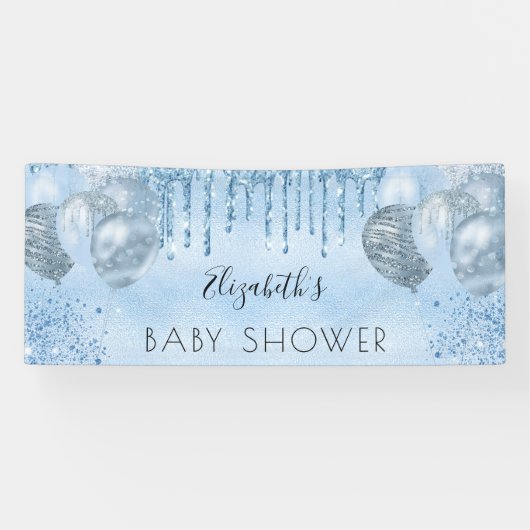 Baby shower blauwe zilveren ballonjongen spandoek (Horizontaal)