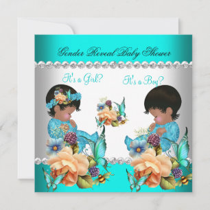 Baby shower Blauwgroen blauwe bloemen Kaart