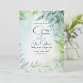 Baby Shower- Bleek Turquoise en Groene Bladeren Kaart (Staand voorkant)