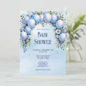 Baby shower Bleu Ballons Invitation (Debout devant)