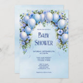Baby shower Bleu Ballons Invitation (Devant / Derrière)