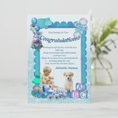 Baby shower bleu bleu turquoise Invitation (Debout devant)