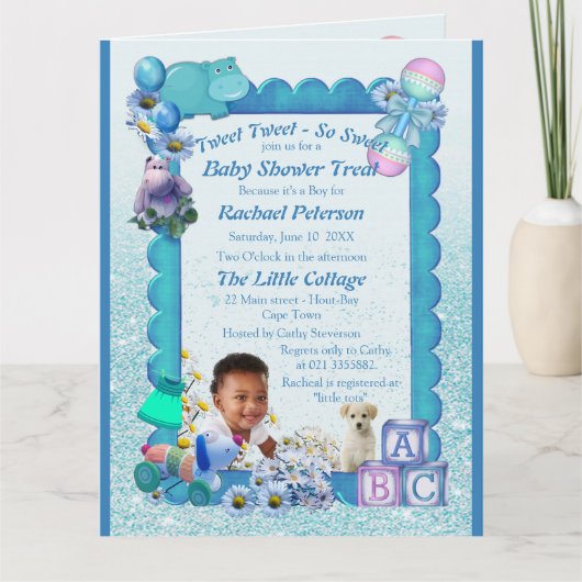 Baby shower bleu bleu turquoise Invitation (Devant)