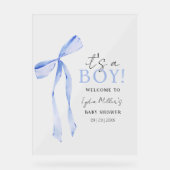 Baby shower Bleu Bow Invitation, Baby shower garço (Recto)
