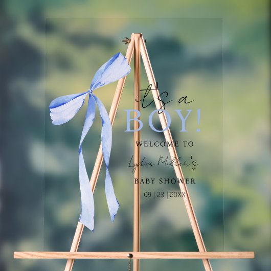 Baby shower Bleu Bow Invitation, Baby shower garço (Neutre)