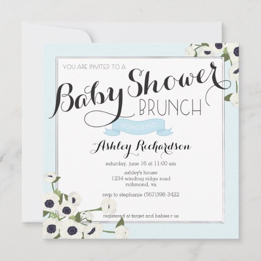 Baby shower bleu Brunch Invitation (Devant)