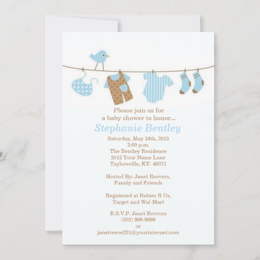 Baby shower Bleu Buisier 5x7 Invitation (Devant)