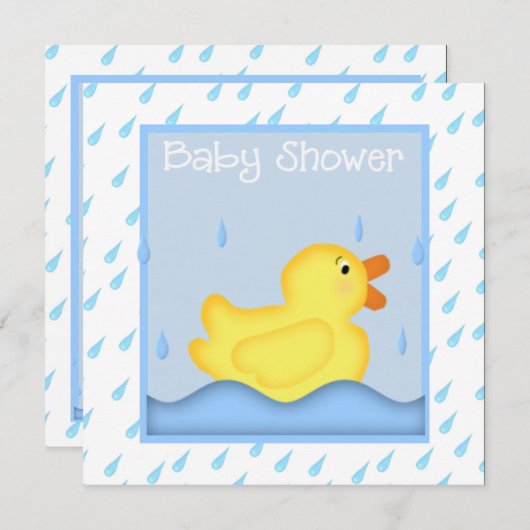 Baby shower bleu canard en caoutchouc Invitation (Devant / Derrière)