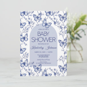 Baby shower Bleu Chinoiserie Papillon Invitation