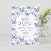 Baby shower Bleu Chinoiserie Papillon Invitation (Debout devant)