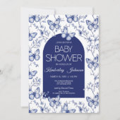 Baby shower Bleu Chinoiserie Papillon Invitation (Devant)