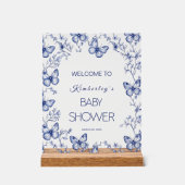 Baby shower Bleu Chinoiserie Papillon Invitation (Recto)