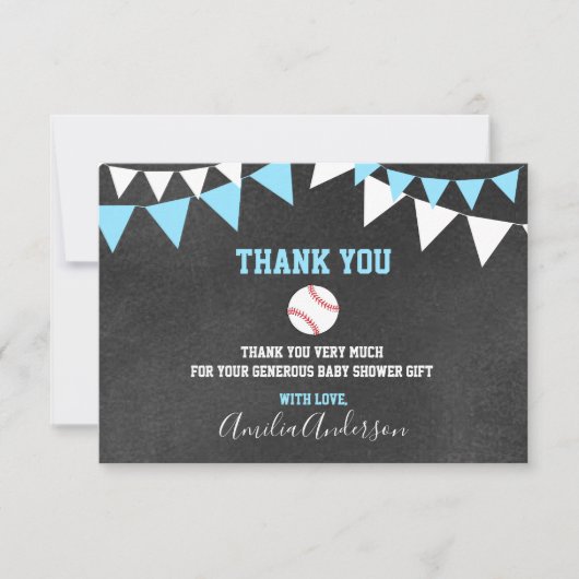 Baby shower bleu de GARÇON de BASE-BALL de MERCI (Devant)