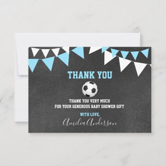 Baby shower bleu de GARÇON du FOOTBALL de MERCI de (Devant)