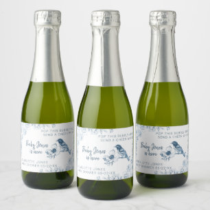 Baby shower Bleu Duché Étiquette à vin pétillant