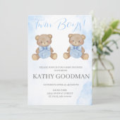 Baby shower bleu Dusty Invitation pour jumeaux gar (Debout devant)