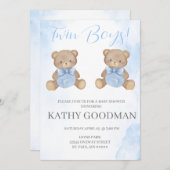 Baby shower bleu Dusty Invitation pour jumeaux gar (Devant / Derrière)