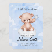 Baby shower bleu et blanc en invitation (Devant / Derrière)