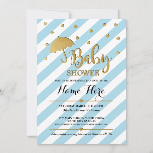 Baby shower Bleu et Gold fille jumeaux Invitation (Devant)