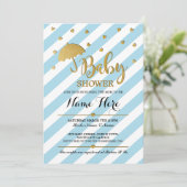 Baby shower Bleu et Gold fille jumeaux Invitation (Debout devant)