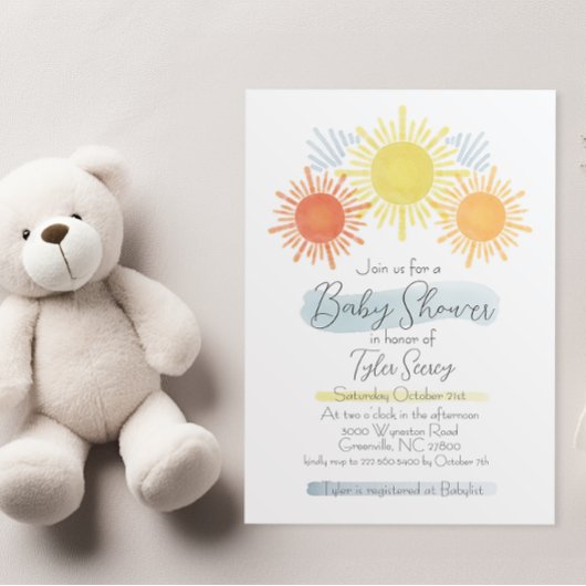 Baby shower bleu et jaune soleil Invitation