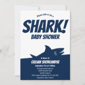 Baby shower bleu foncé requin Invitation (Devant)