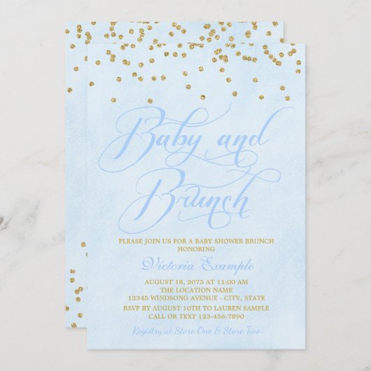 Baby shower Bleu Gold Boy Brunch Invitations (Devant / Derrière)