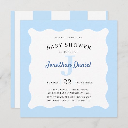 Baby shower bleu - Invitation photo (Devant / Derrière)