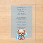 Baby shower bleu ours Teddy Acrylique Invitation (Recto)