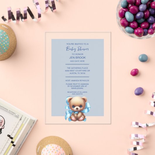 Baby shower bleu ours Teddy Acrylique Invitation (Insitu (Célébration))