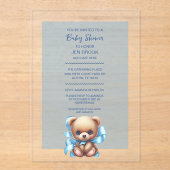 Baby shower bleu ours Teddy Acrylique Invitation (Recto)