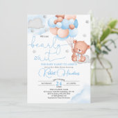 Baby shower Bleu Ours Teddy Invitation (Debout devant)